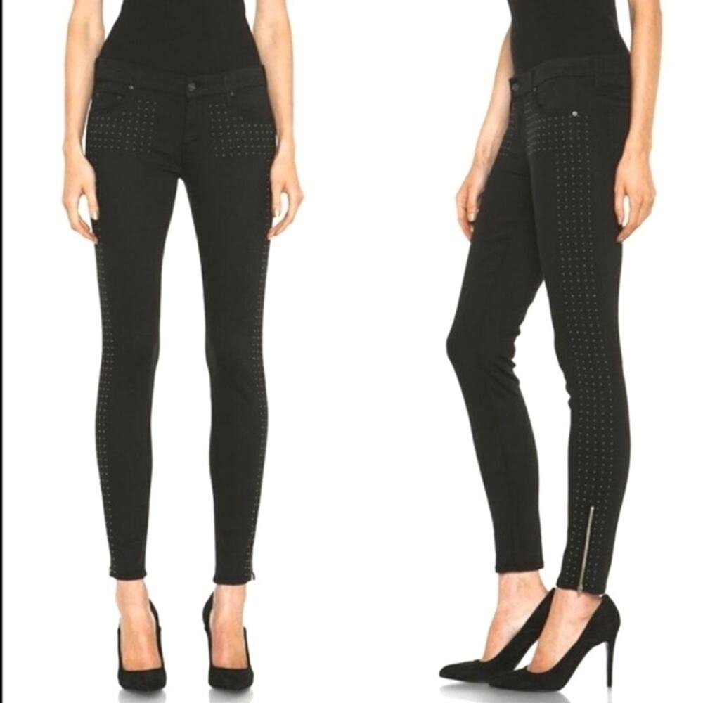 Mother The Ankle Zip Looker Big Black Stud Jeans Size 25x27